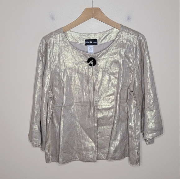 Connie's Moonlight | Gold Metallic Linen Lagenlook Swing Jacket Size Medium - Picture 1 of 7